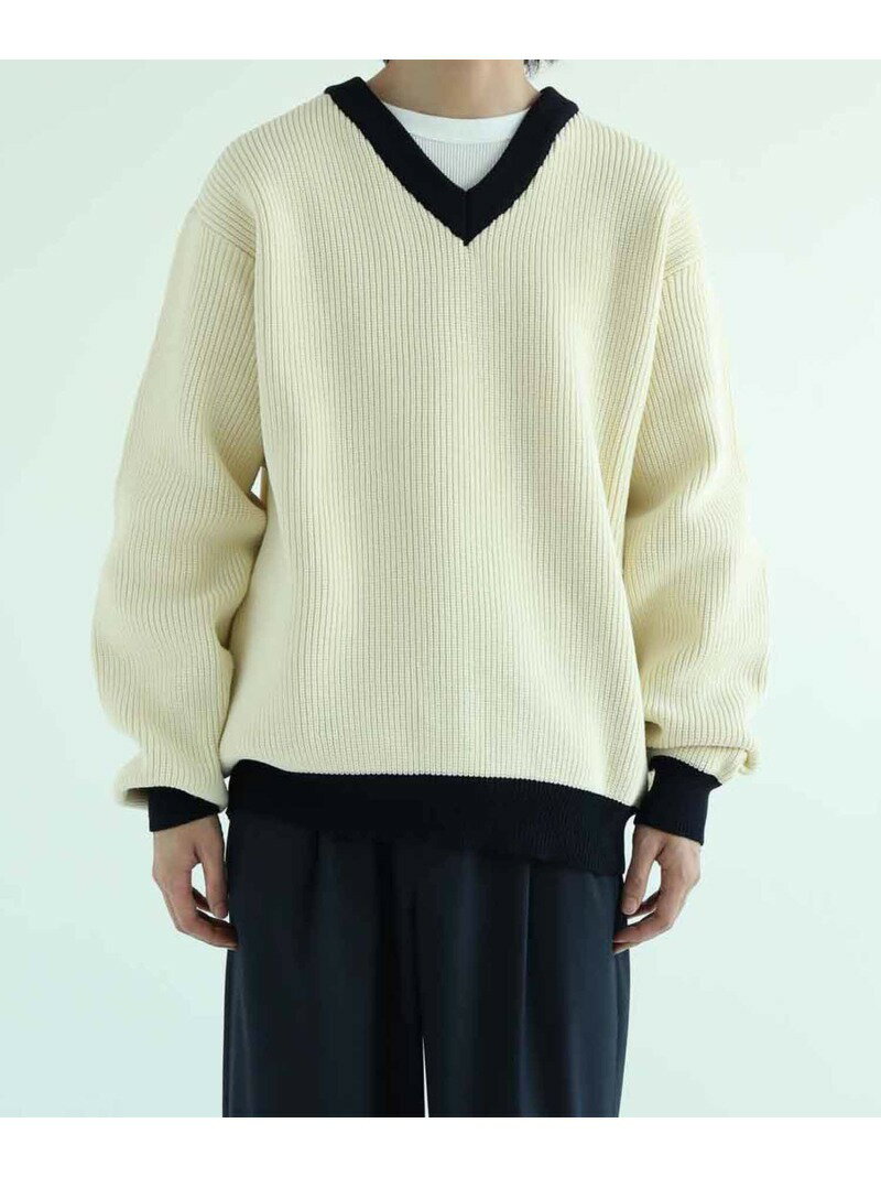 【SALE／60%OFF】発売後即完売!!《WEB限定》【LOGAN/ローガン 別注】カレッジニット Vネック オーバーシルエット/ワッペン付 ADAM ET ROPE' HOMME アダムエロペ トップス ニット ホワイト ピンク イエロー【RBA_E】[Rakuten Fashion]のサムネイル