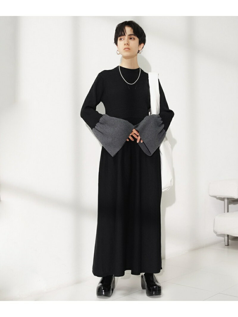 フレアカフスニットワンピース ADAM ET ROPE' FEMME アダムエロペ ワンピース・ドレス ワンピース ブラック グレー【先行予約】*【送料無料】[Rakuten Fashion]のサムネイル