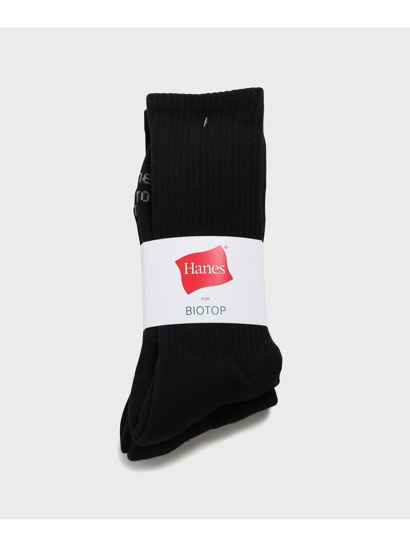 Hanes EX BIOTOP LOGO SOCKS 2P BIOTOP アダムエロペ ファッション雑貨 その他のファッション雑貨 ホワイト ブラック[Rakuten Fashion]