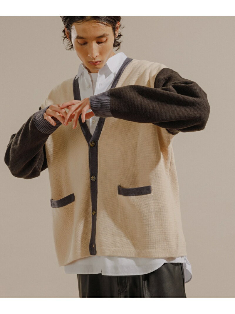 【SALE／50%OFF】【WEB限定】LOGAN/ローガン 別注 カラーブロック カーディガン/ユニセックス ADAM ET ROPE' HOMME アダムエロペ トップス カーディガン ベージュ グリーン ブルー【RBA_E】【送料無料】[Rakuten Fashion]のサムネイル