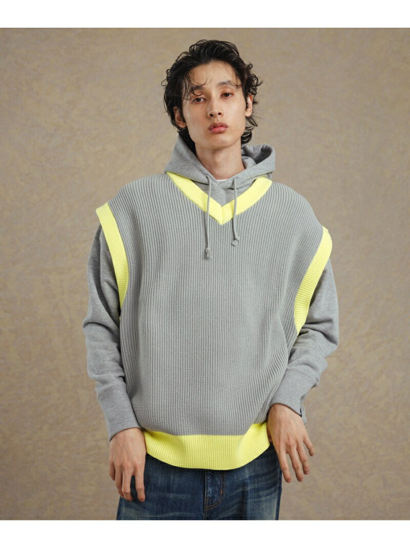 【SALE／30%OFF】【WEB限定】LOGAN/ローガン 別注 カレッジニット Vネック ビッグシルエット ワイド ベスト ワッペン付 ADAM ET ROPE' HOMME アダムエロペ トップス ベスト・ジレ グレー グリーン ピンク【RBA_E】【送料無料】[Rakuten Fashion]のサムネイル