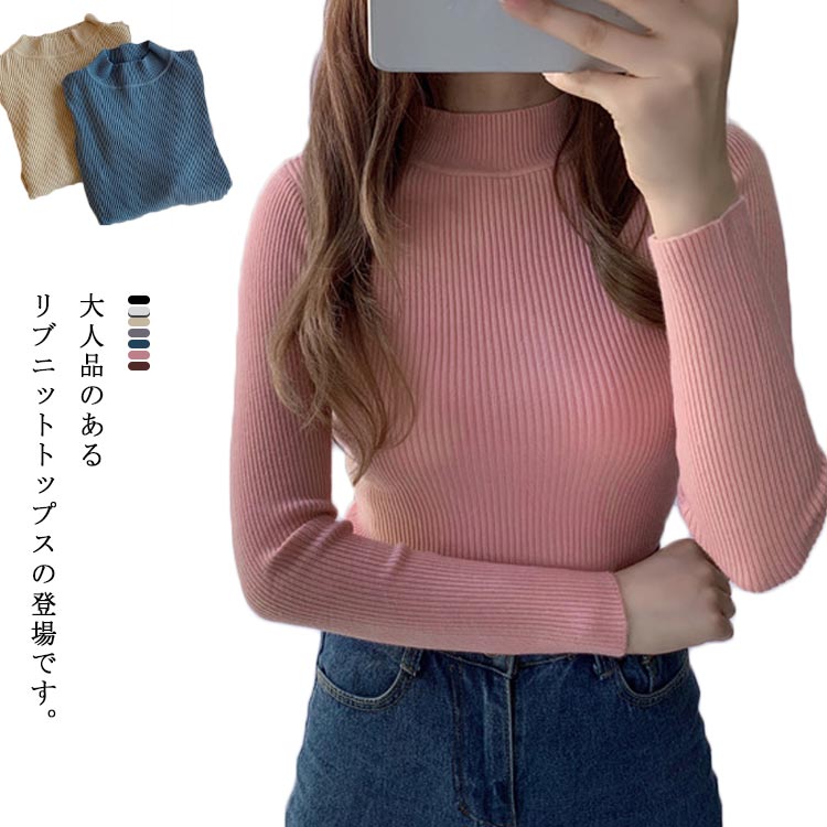 モックネックニット インナー ニット プルオーバー 秋冬 ハイネック ハーフハイネック レディース ニットソー 無地 tシャツ 秋(4)