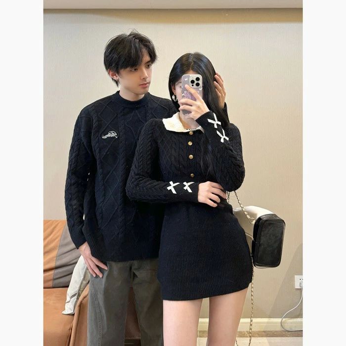 クリス 秋冬 ニットワンピ ニットワンピース ブラック 長袖 お揃い リンクコーデ ペアルック ニット セーター レディース メンズ