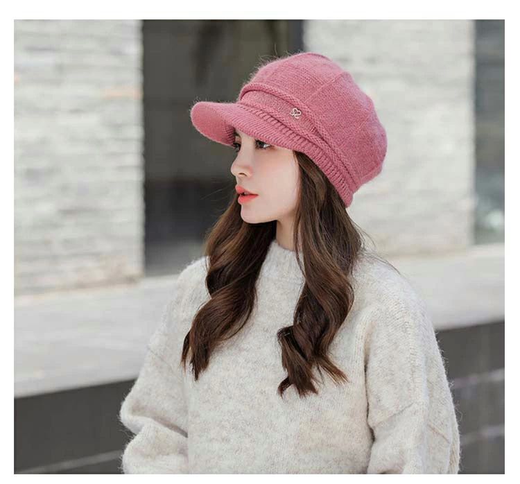 ニ コットン つば付き帽子 ニットキャップ 50代 耳まで隠れる 全5色?送料無料! 帽子 防寒 雪 毛糸 ニッ..