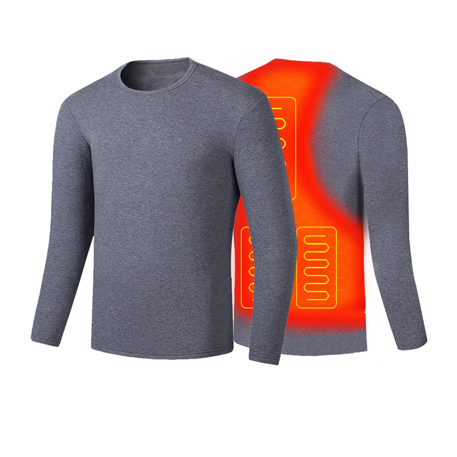 メンズ加熱下着セット、USBメンズ電気サーマル下着トップボトムセット、洗える加熱シャツ長袖冬（パワーバンクを含まない）