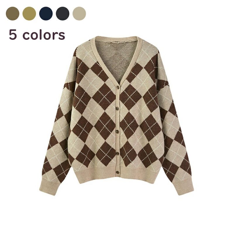 ニットカーディガン 羽織り ニット 丸首 セーター ゆったり カラフル アウター ファッション 春 秋 冬