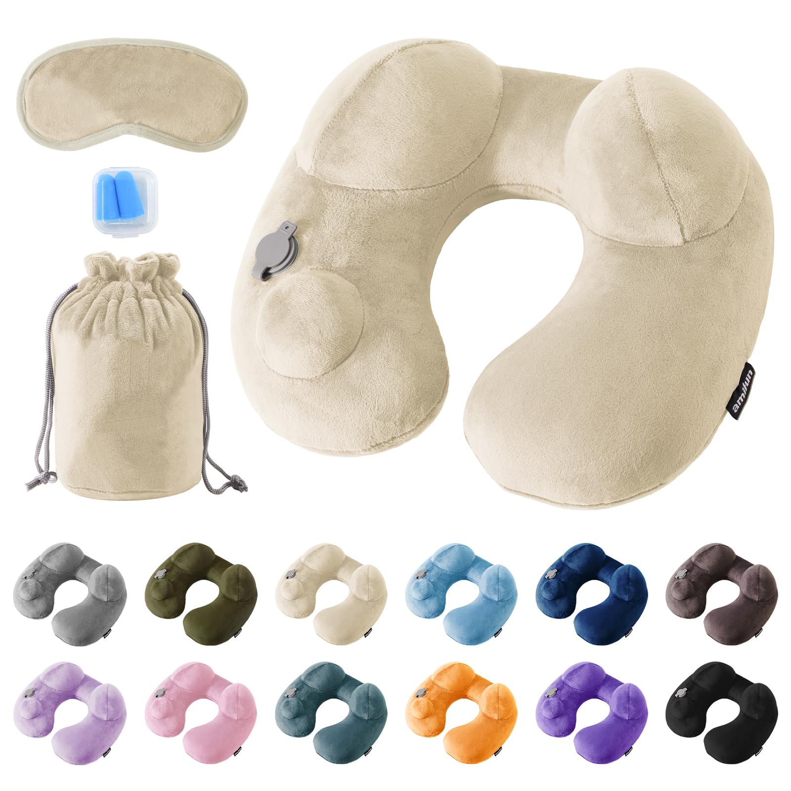 旅行?飛行機?新幹線?車?バス?昼寝に最適 コンパクト収納 同色収納袋 アイマスク付属 防音イヤホン 2