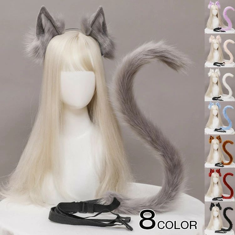 獣耳娘 猫耳娘 猫耳 パーティ ハロウィン 仮装 LOLITA 衣装 道具 小物 ネコミミ 2点セット しっぽ ネコ 猫 カチューシャ