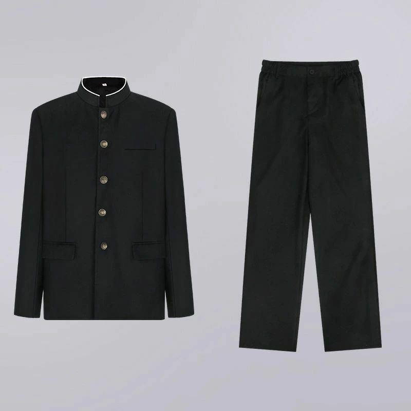 ラウ 詰襟 メンズ 黒 制服 冬 男子 全国標準型 スリム体 形態安定 ズボン 上着 洗濯機丸洗い 超黒ハイグレード 上下セット