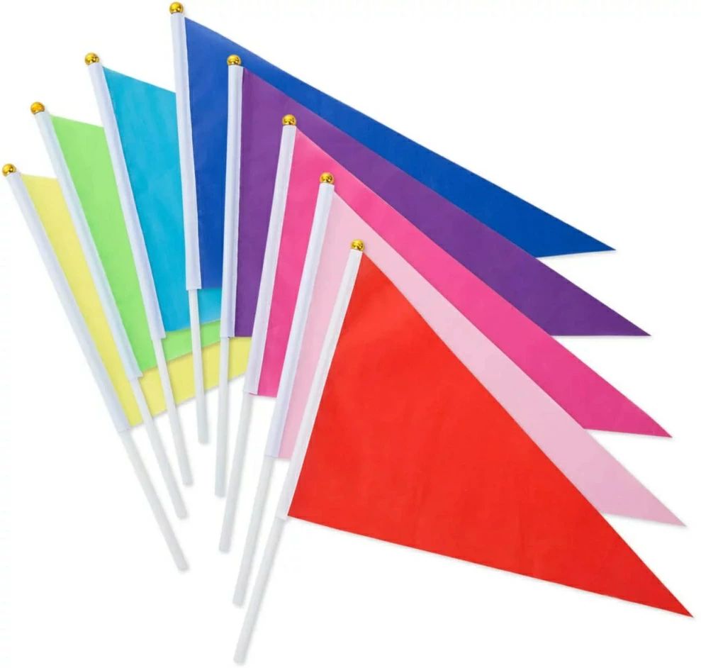 スポーツ大会 体育祭 運動会 イベント 幼稚園 多色 プラスチック棒セット 三角旗 手旗