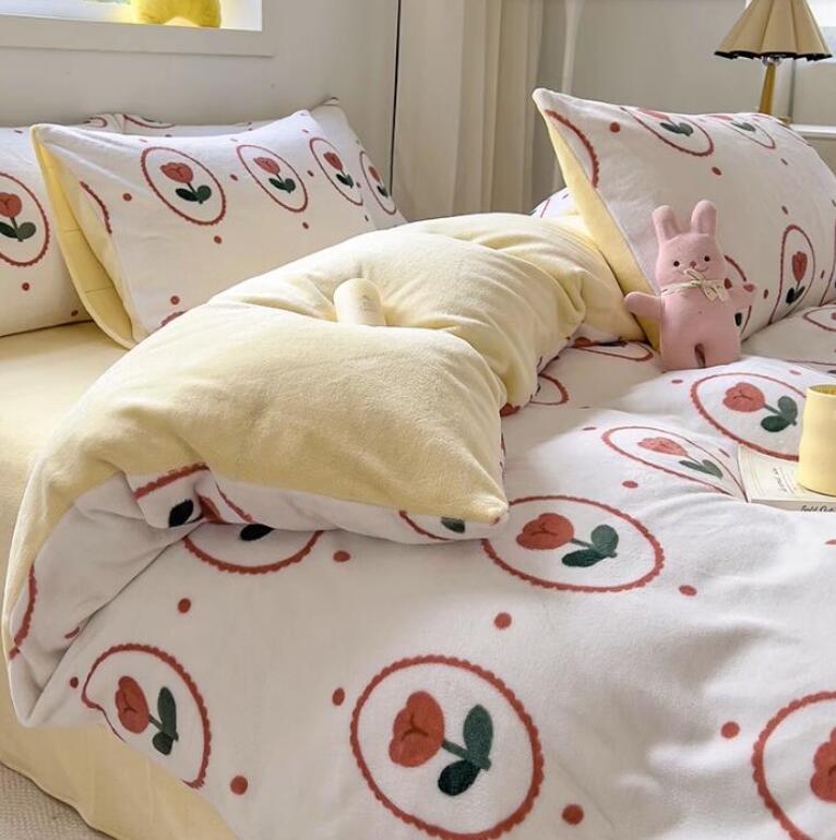 暖か ふわふわ 秋冬 クイーン ダブル シングル 可愛い 花柄 布団カバーセット 枕カバー ボックスシーツ..