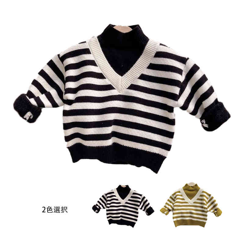 かわいい おしゃれセーター ボーダー柄セーター 女の子 ニット ニットセーター インナーセーター 切り..