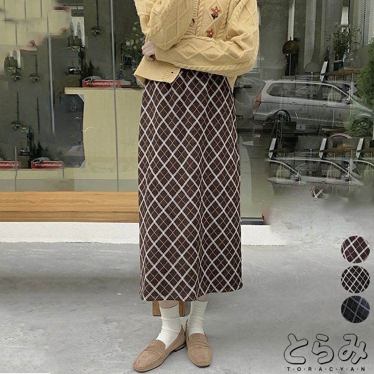 ペン スカート タイト ロングスカート チェックスカート ミモレ丈 ロング丈 チェック柄 タイトスカート スリット 春 レディース