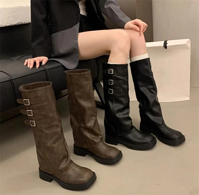 ロングブーツ くしゅくしゅブーツ シ 大きいサイズ ゆったり 履き口 レディース 美脚 フラットヒールブーツ カジュアル ブーツ