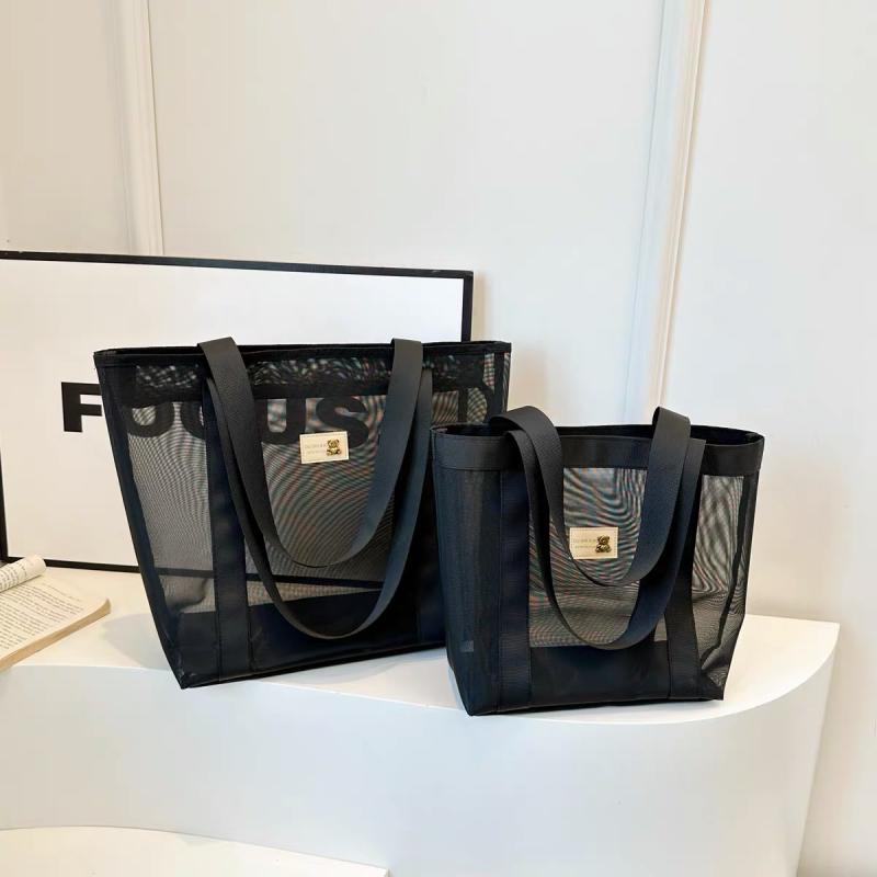 ショルダーバッグ プールバッグ 女性用 グレー ビーチバッグ レディース エコバッグ ブラック ポケット トートバッグ メッシュ(4)