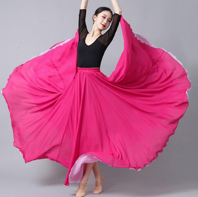 スカート ロング丈 マキシ ダブル シフォンスカート 社交ダンス モダンダンス カラフル 大きい裾スカート 広がる ダンススカート