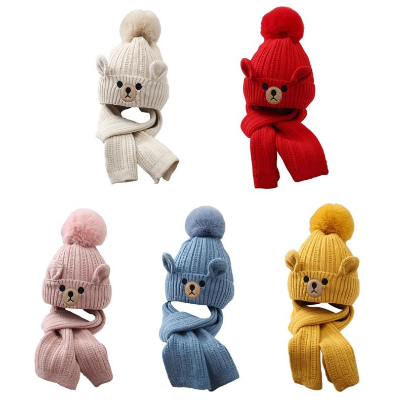 女の子用 男の子 軽量キャップ ニットビーニーキャップ スカーフセット 冬用帽子