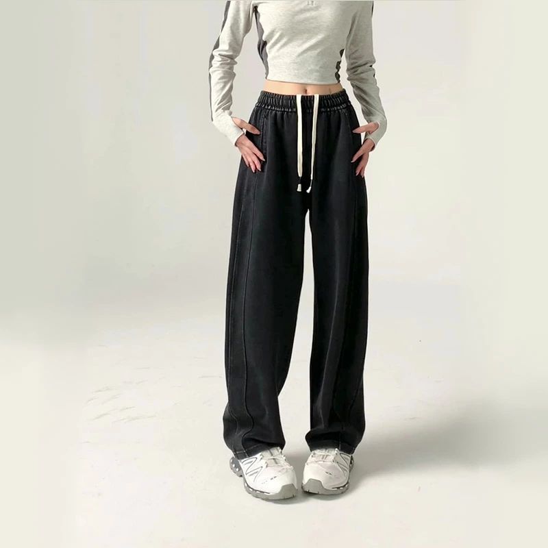 楽天アドアロー雑貨店ブラッ カジュアルパンツ ロングパンツ 長ズボン ズボン ワイドレッグ ルーズ ハイウエスト 紐ウエスト 新商品 冬 秋 レディース
