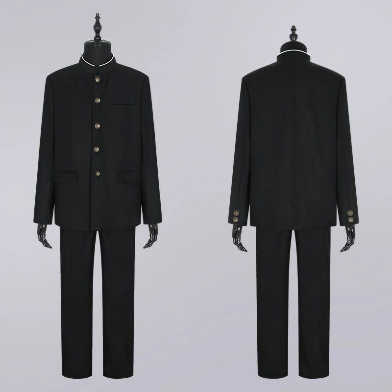 ラウ 詰襟 メンズ 黒 制服 冬 男子 全国標準型 スリム体 形態安定 ズボン 上着 洗濯機丸洗い 超黒ハイグレード 上下セット