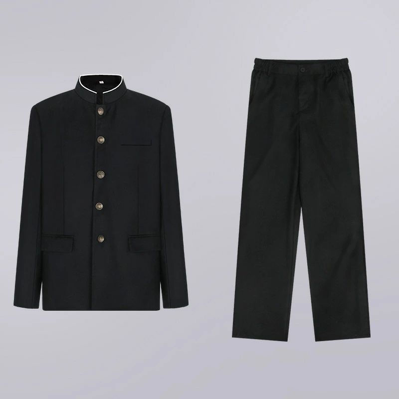 ラウ 詰襟 メンズ 黒 制服 冬 男子 全国標準型 スリム体 形態安定 ズボン 上着 洗濯機丸洗い 超黒ハイグレード 上下セット