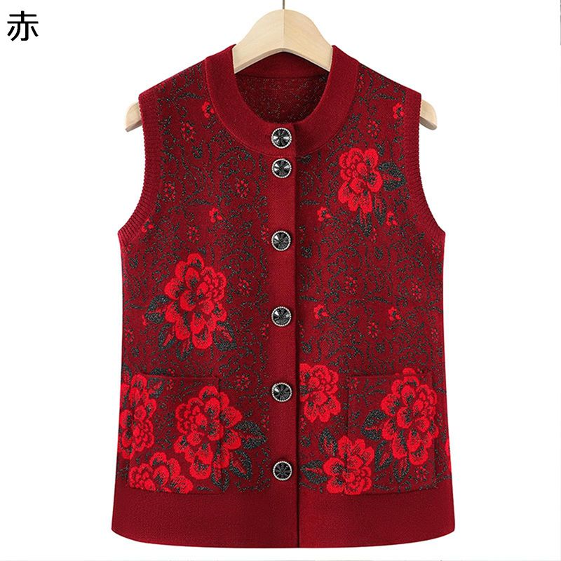 ママ 母へのギフト 中年 雪対策 保温性 無袖ジャケット インナー 上着 花 花柄 刺繍 ベスト 防寒ベスト レディース ニットベスト