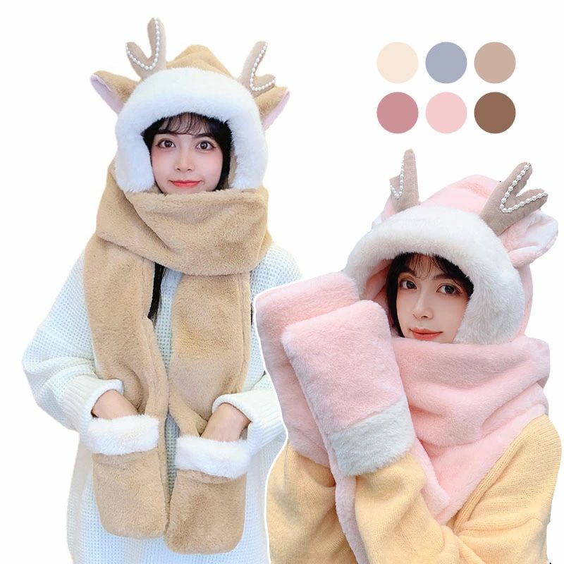 かわい 可愛い 暖かい 角 鹿 トナカイ 子供 大人 着ぐるみ キッズ グローブ ハット オールインワン 手..