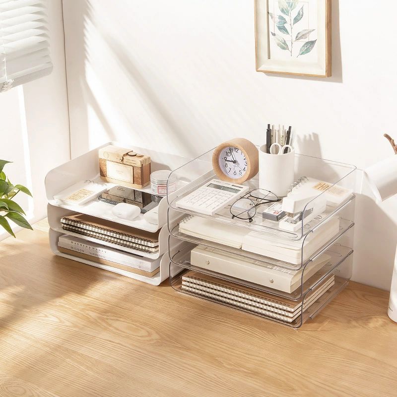 卓上 デスク 卓上引き出し デスク上収納 ボックス 収納 ファイル整理 トレー 収納ケース 書類 クリア 小物入れ 卓上 透明 4段 A4