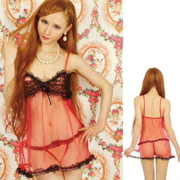 ≪Lingerie costume≫ベビードール/レース付き 肩紐 キャミソール/レッド/ブラック/リボン/チュール/パジャマ/シースルーランジェリー/ショーツ/パンティー/Tバック/コスプレ衣装/コスチューム/セクシー下着/勝負下着/過激/babydoll baby doll/エッチな下着/s-cs_6a593