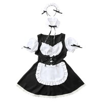 送料無料コルセットメイド黒ブラックメイド服セットミニワンピースカチューシャ付け襟ワンピースリボンギャザー肩見せオフショル大人セクシーかわいいメイドコスコスチュームハロウィンコスプレ宴会忘年会仮装衣装女性レディースs-cs-6g799