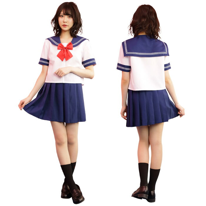 送料無料 カワイイセーラー セーラー服 セーラーブラウス リボン スカート ミニ ネイビー 半袖 学生服 制服 スクール 高校 中学 女子高生 セクシー セット 一式 かわいい セクシー 学生コス コスチューム コス ハロウィン コスプレ ハロウィン仮装 仮装 衣装 s-cs-6j842