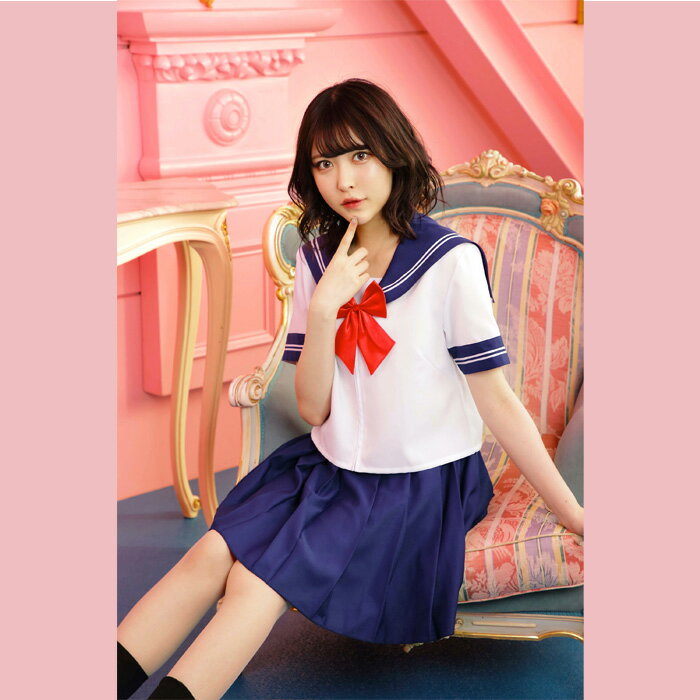 送料無料 カワイイセーラー セーラー服 セーラーブラウス リボン スカート ミニ ネイビー 半袖 学生服 制服 スクール 高校 中学 女子高生 セクシー セット 一式 かわいい セクシー 学生コス コスチューム コス ハロウィン コスプレ ハロウィン仮装 仮装 衣装 s-cs-6j842