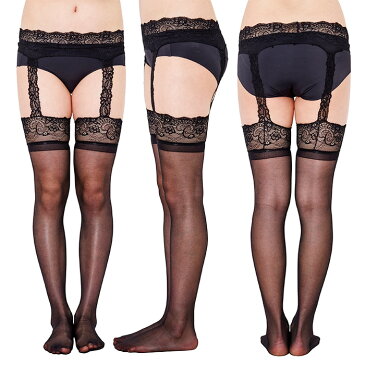 MyLuxury ニーハイ ソックス レース ガーター ブラック 黒 ガーターベルト セクシー ランジェリー 女性 シースルー 透け エッチ コスプレ コスプレ衣装 コスチューム セット もも丈 膝上 靴下 ニーソ 下着 美脚 無地 勝負下着 ハロウィン クリスマス レディース s-cs-9b063