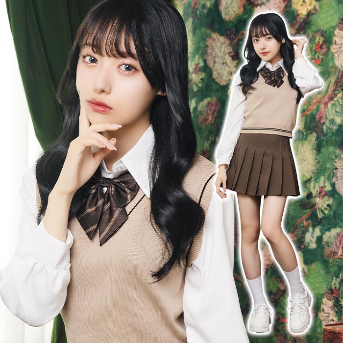 送料無料 オルチャンセーラー ニットベスト ベージュ×チョコ セーラー 上下セット 韓国 制服 韓国風制服 セーラー服 スクール 学生 学生服 女子高生 制服 トップス リボン スカート パンツ 卒業式 卒服 かわいい レディース アイドル 女性 女性用 コスプレ cs-ja02201