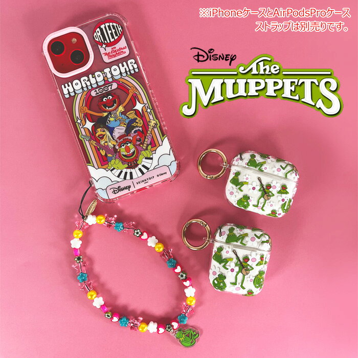 AirPods 第1世代 第2世代 ディズニー ザ・マペッツ カーミット x SKINNYDIP クリア ケース カバー カラビナ付き チャーム スキニーディップ ロンドン ハードケース ハード クリアケース 透明 かわいい キャラクター エアーポッズ AirPodsケース air pods 保護 ss-ma03361