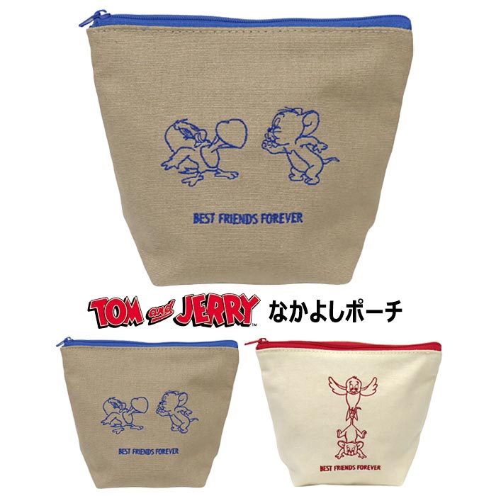 送料無料 トムアンドジェリー なかよし ポーチ 化粧ポーチ 小物入れ メイクポーチ コスメポーチ コスメ収納 筆箱 ペンケース 小さい コンパクト 持ち運び レディース プレゼント かわいい おしゃれ トム＆ジェリー トムとジェリー ジェリー カナリア ベージュ s-su-7q576のサムネイル
