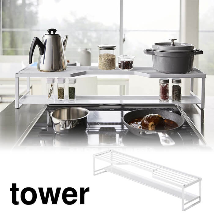 山崎実業 コンロ奥ラック 排気口カバー付 タワー 75cmコンロ用 ホワイト 5270