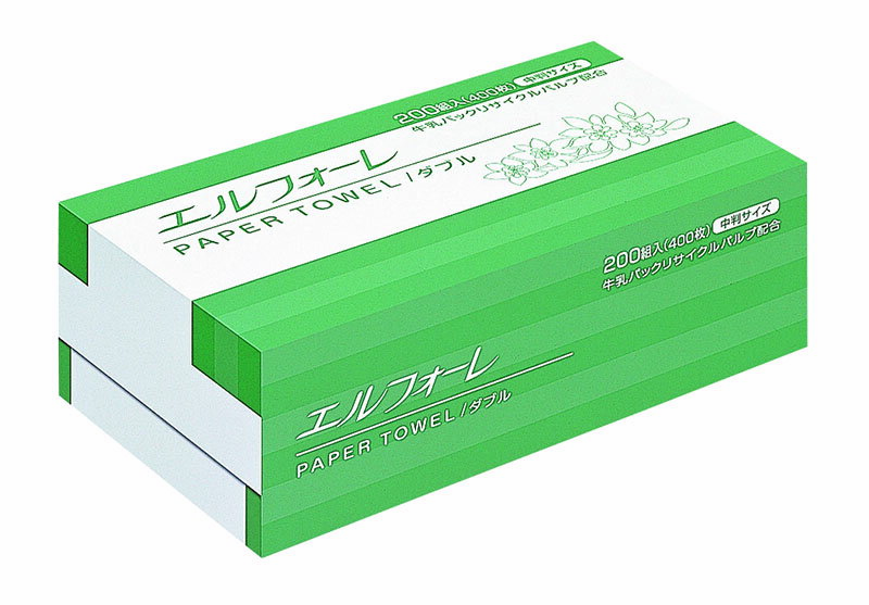 アウトレット エルフォーレ ペーパータオル W 200組400枚 ( 中判 ) 30束【外装パッケージ箱破れあり】/ 在庫処分 訳あり お買い得価格 処分品 わけあり セール価格 sale outlet セール