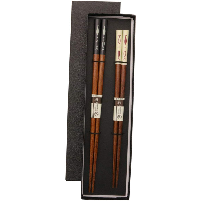 イシダ お箸 黒貼箱2膳入 魚影 63132