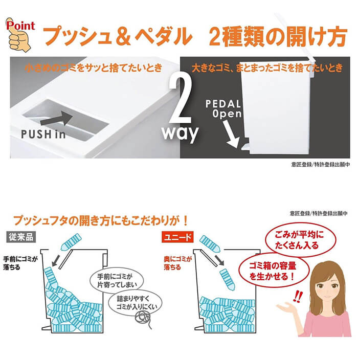 トンボ ユニード ゴミ箱 プッシュ & ペダルペール ホワイト 30S TONBO 白 ダストボックス ごみ箱 [2]