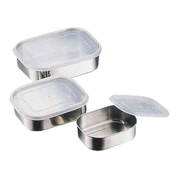 18-8 ステンレス 角フリージングボール 中 PE蓋付 保存容器 保管 衛生的 ケース キッチン用品 シンプル 日本製(3.0)