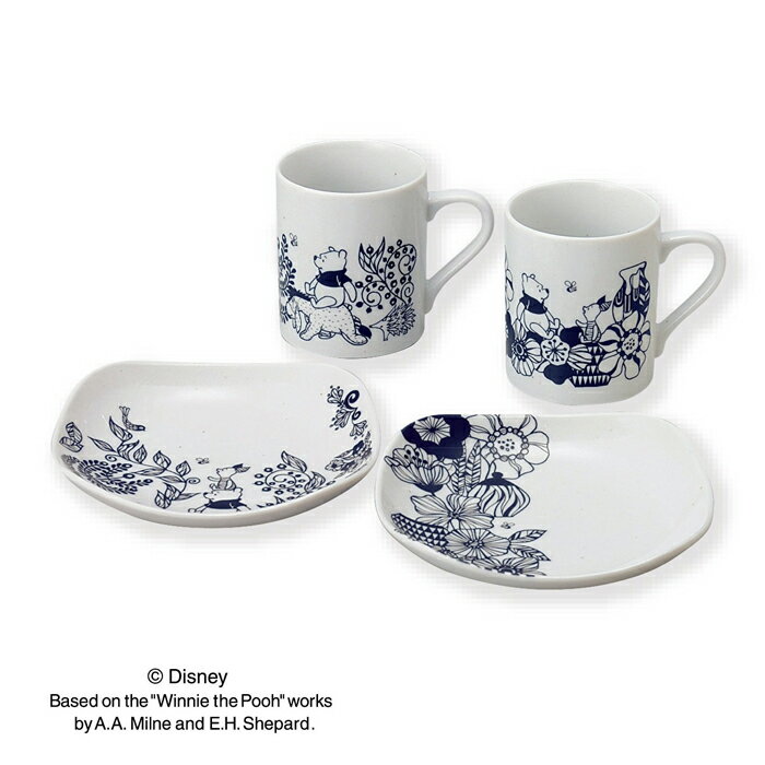 ★店内全品ポイント5倍以上！3/21 20:00-3/28日1:59まで★Disney ディズニー フラワープー モノトーン ペアマグ＆プレート（D-WP01） 【 前畑 Pooh 化粧箱入 皿 】