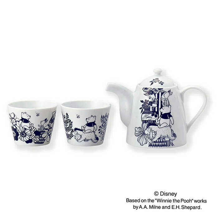 Disney ディズニー フラワープー モノトーン ペア ティーセット D-WP01 前畑 Pooh 化粧箱入 ポット カップ