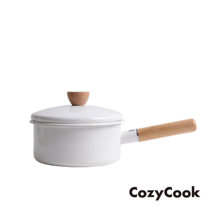 ホーロー 片手鍋 コージークック 18cm 蓋付き ホーロー鍋 琺瑯 琺瑯鍋 片手 鍋 なべ cozycook COZYCOOK かわいい 白色 白 木柄 天然木 取っ手 直火 ガス IH 送料無料