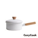 ホーロー 片手鍋 コージークック 18cm 蓋付き ホーロー鍋 琺瑯 琺瑯鍋 片手 鍋 なべ cozycook COZYCOOK かわいい 白色 白 木柄 天然木 取っ手 直火 ガス IH 送料無料