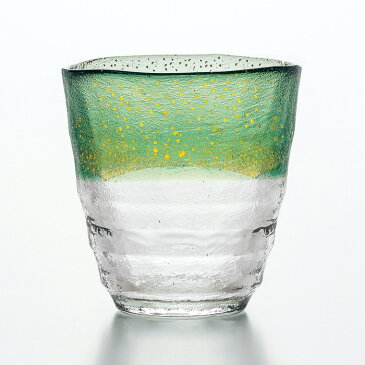 お湯わり焼酎ぐらす (緑・金箔) 300ml 42130TS-G-WHDG 【 佐々木ガラス 和がらす温 焼酎グラス お湯割り グラス 酒器 ハンドメイド 食器 】