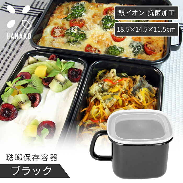 ホーロー 黒 ブラック 抗菌 HANAKO ホーロー容器 保存容器 抗菌 琺瑯 持ち手つき 角型スト