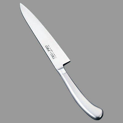 【仕様】サイズ：12cm全長：238mm質量：60g背厚：1.7mmTKG-PRO（プロ）業務用 料理庖丁刀身にモリブデンバナジウム鋼を使用しハイレベルでの技術を駆使した理想の庖丁です。耐蝕性、耐磨耗性、耐熱・耐寒性に優れ、切れ味の持続性など品質を徹底追求して、高度な機能を実現しました。　ハンドルは、握りやすく手にフィットし、使い易さを取り入れた庖丁です。材質：刀身モリブデンバナジウム鋼（ゼロクリア加工） ハンドル18-8ステンレス、フロスティー仕上【フロスティー仕上の特長】 ●光沢のある、独特なサテン仕上ハンドル 一旦、鏡面のようなミラー仕上をしたあと、高圧でガラス粉を吹きつけ、表面に細かい凸凹をつける事により独特な光沢のあるサテン仕上になります。指紋が目立ちにくく、品のある落ち着いたイメージの演出をかもし出してくれます。 ※庖丁の表示サイズは、すべて刃渡り寸法となっております。サイズ違いはこちら15cm■メーカー希望小売価格はメーカーカタログに基づいて掲載しています