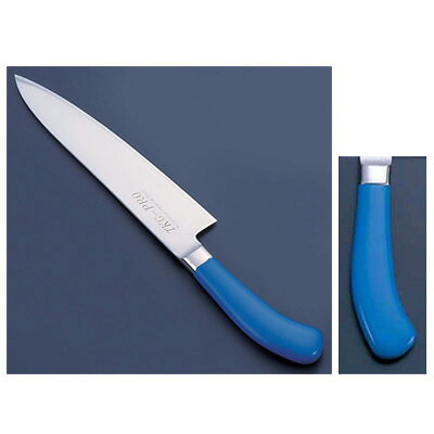 【仕様】サイズ：24cm全長：374mm質量：210g背厚：2.5mmハンドルのカラーは6色あり、肉類、魚貝類、野菜、果実、パン類、加工済食品など食品別に利用できるので衛生管理に最適です。 ※庖丁の表示サイズは、すべて刃渡り寸法となっております。 材質：刀身/モリブデンバナジウム鋼 ハンドル/18-8ステンレス（抗菌焼付塗装）　■HACCP対応工場に最適HACCPとは、集団食中毒のような食品による事故を防ぐために考えられた衛生管理法です。それぞれの現場で作成したHACCPプランという科学的なマニュアルに沿って日常の衛生管理を行い、食中毒などを予防します。色違いはこちらホワイトイエローピンクグリーンブラック■メーカー希望小売価格はメーカーカタログに基づいて掲載しています