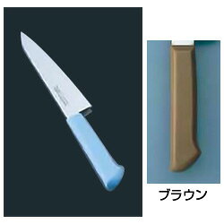 【仕様】サイズ：15cm全長：257mm質量：60g背厚：2.0mmマスターコック 抗菌カラー庖丁◆材質 刀身：モリブデン・バナジウム鋼 ハンドル：ノバロンAGZ330（銀系無機抗菌剤）入りポリプロピレン樹脂（耐熱温度110℃）　●多彩なカラーバリエーション ハンドルのカラーは6色あり、肉類、魚貝類、野菜、果実、パン類、加工済食品など食品別に利用できるので衛生管理ができます。　【切れ味の鋭さと特長】■本研刃造りプロの技術者により、本刃付けする前に研ぎなおしを容易にするため、水砥の荒砥・中砥を使用し、刃基を研ぎだしてあります。 ■本刃付け砥石による本格的な刃付けを施し、鋭い切れ味を長く持続させます。 ■サブゼロ処理1050℃で焼き入れ後に、73℃以下に冷却する特別な処理により高い硬度と靭性を与え、切れ味を一段と高めてあります。 ■抗菌効果プラスチック製ハンドルに抗菌剤が配合してあり、抗菌効果抜群です。 色違いはこちらホワイトブルーグリーンピンクイエロー■メーカー希望小売価格はメーカーカタログに基づいて掲載しています
