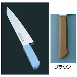 【仕様】サイズ：30cm全長：435mm質量：240g背厚：2.5mmマスターコック 抗菌カラー庖丁◆材質 刀身：モリブデン・バナジウム鋼 ハンドル：ノバロンAGZ330（銀系無機抗菌剤）入りポリプロピレン樹脂（耐熱温度110℃）　●多彩なカラーバリエーション ハンドルのカラーは6色あり、肉類、魚貝類、野菜、果実、パン類、加工済食品など食品別に利用できるので衛生管理ができます。　【切れ味の鋭さと特長】■本研刃造りプロの技術者により、本刃付けする前に研ぎなおしを容易にするため、水砥の荒砥・中砥を使用し、刃基を研ぎだしてあります。 ■本刃付け砥石による本格的な刃付けを施し、鋭い切れ味を長く持続させます。 ■サブゼロ処理1050℃で焼き入れ後に、73℃以下に冷却する特別な処理により高い硬度と靭性を与え、切れ味を一段と高めてあります。 ■抗菌効果プラスチック製ハンドルに抗菌剤が配合してあり、抗菌効果抜群です。 色違いはこちらホワイトブルーグリーンピンクイエロー■メーカー希望小売価格はメーカーカタログに基づいて掲載しています